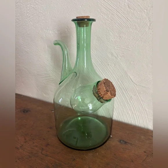 Vintage Hand-blown Green Glass Italian Wine Decanter - Picture 2 of 7